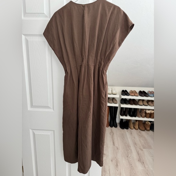 ZARA Zw Collection Pleated Midi Dress Brown XS - Picture 4 of 6